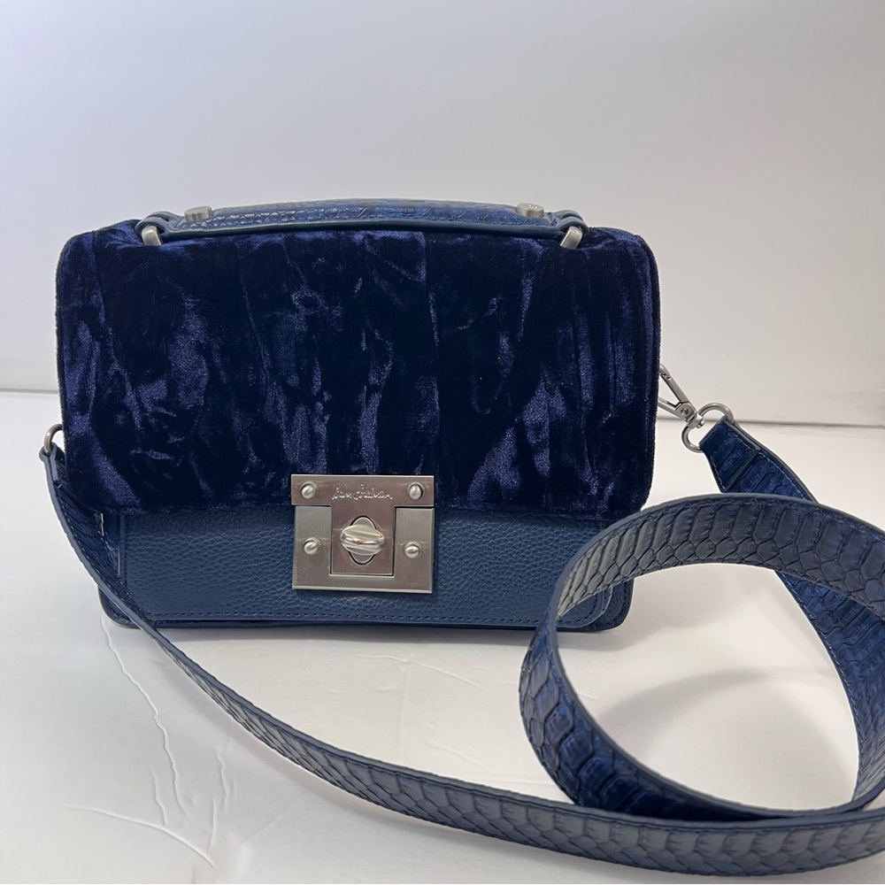 Sam Edelman Women’s Gessica Shoulder Bag Navy Blue Velvet and Leather Crossbody